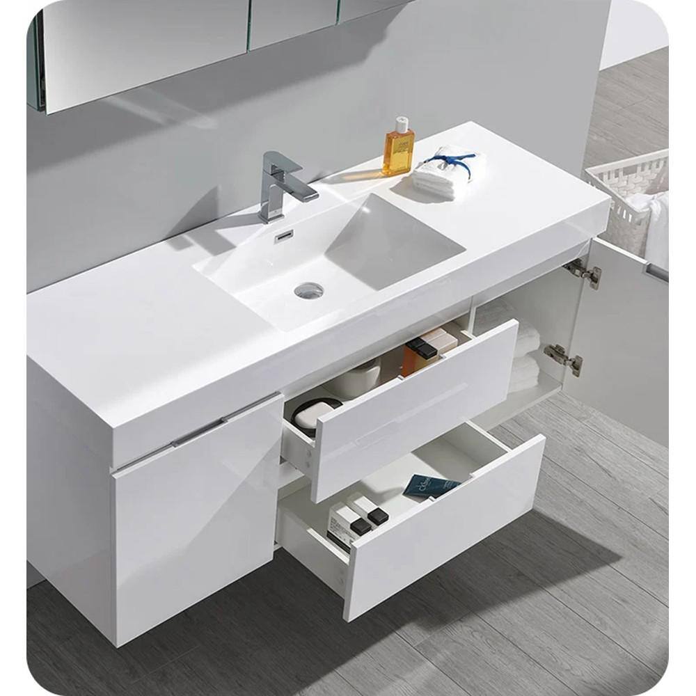 Valencia 60" Glossy White Wall Mount Double Vanity