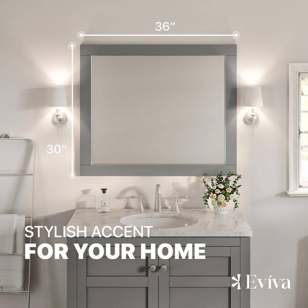 Modern Aberdeen 36" Grey Wood Bathroom Vanity Mirror