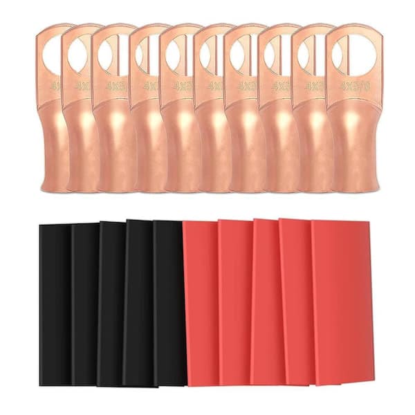 10-Pieces 4 AWG-3/8 in. Heavy Duty Copper Ring Terminals-UL Listed with 3:1 Adhesive Heat Shrink