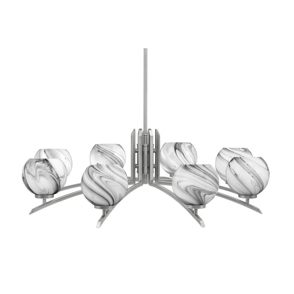 Siena 8-Light Graphite Chandelier, Round Chandelier with Onyx Swirl Glass S