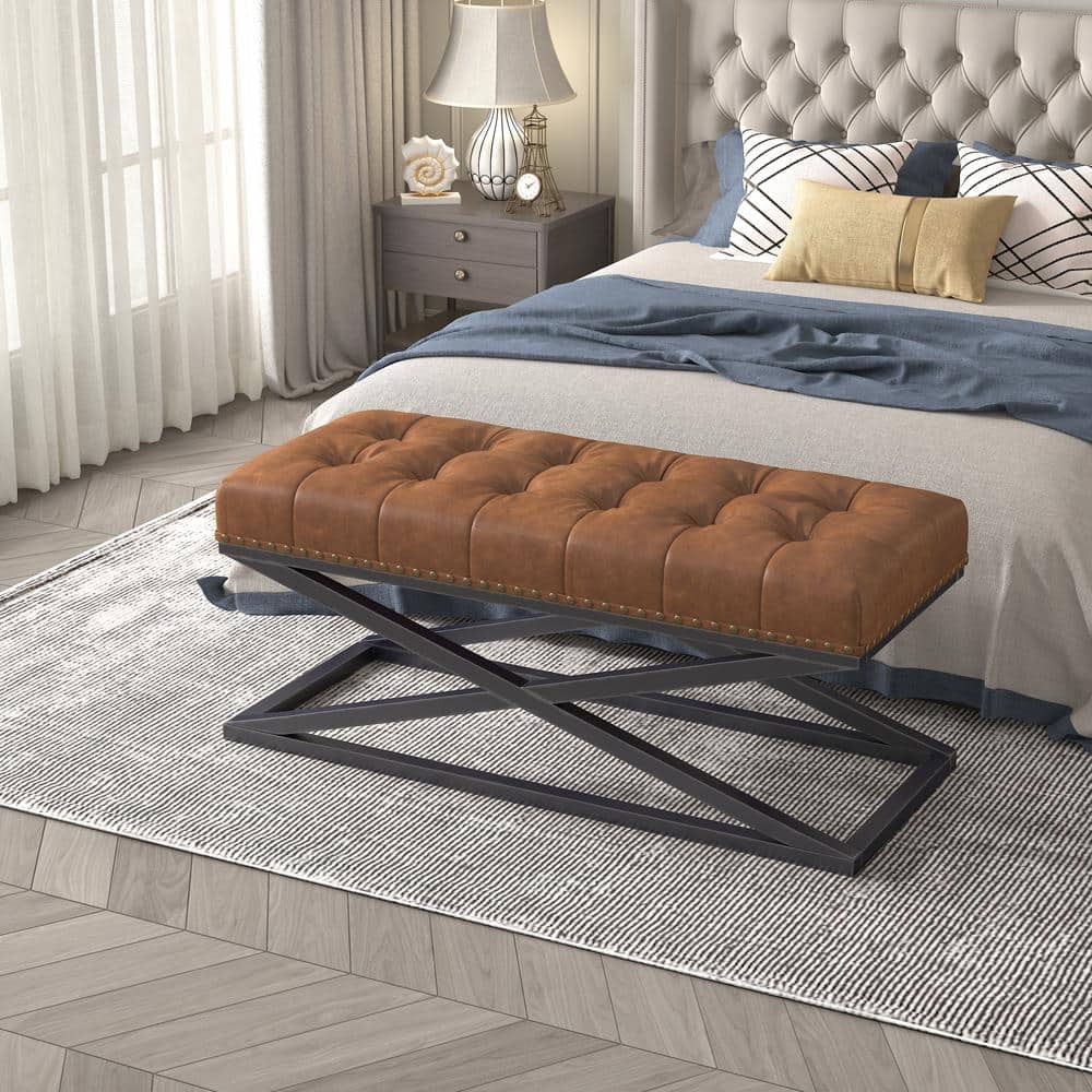 Harper & Bright Designs Retro 44 in. Brown Bedroom Bench Entryway Bench ...
