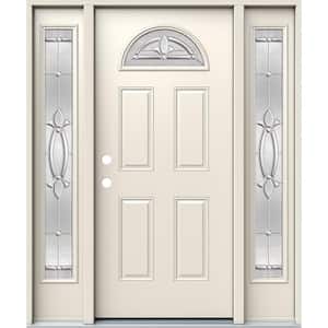 60 in. x 80 in. Right-Hand Fan Lite Blakely Decorative Glass Primed Steel Prehung Front Door with Sidelites