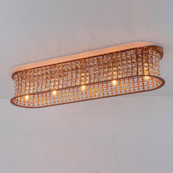 ZYZWMB 35 in. 5-Light Vintage Antique Brass Rectangle Crystal