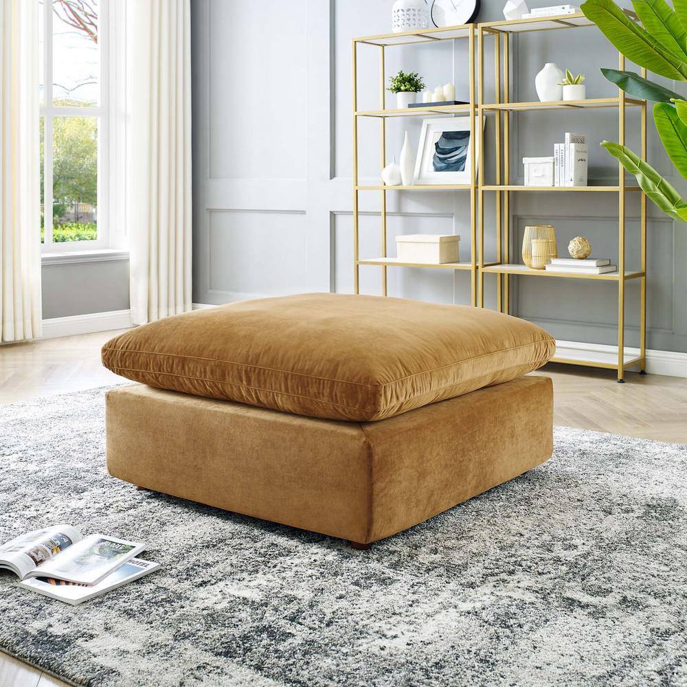 Cognac Brown Luxe Performance Velvet Overstuffed Ottoman
