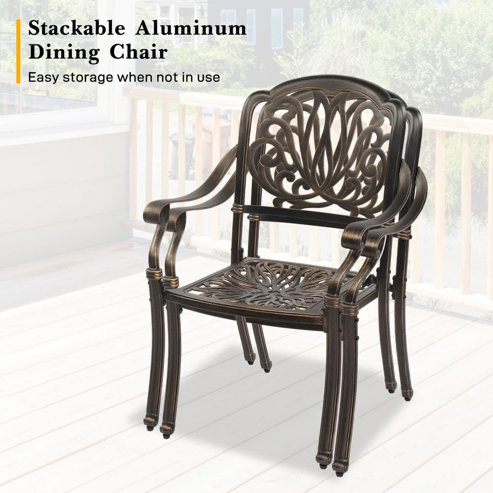 Antique Bronze Cast Aluminum Outdoor Dining Armchairs, Set of 2