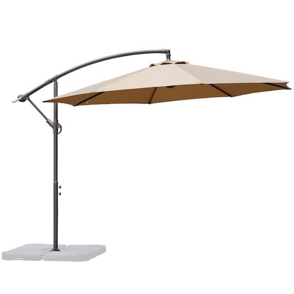 Maincraft 9.8 ft. Iron Patio Cantilever Umbrella with Cross Base in Khaki
