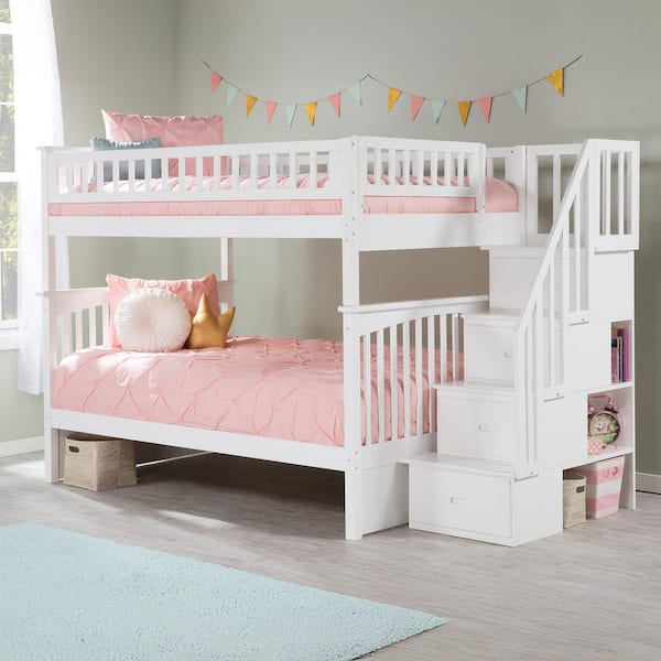 AFI Columbia Staircase Bunk Bed Full Over Full in White