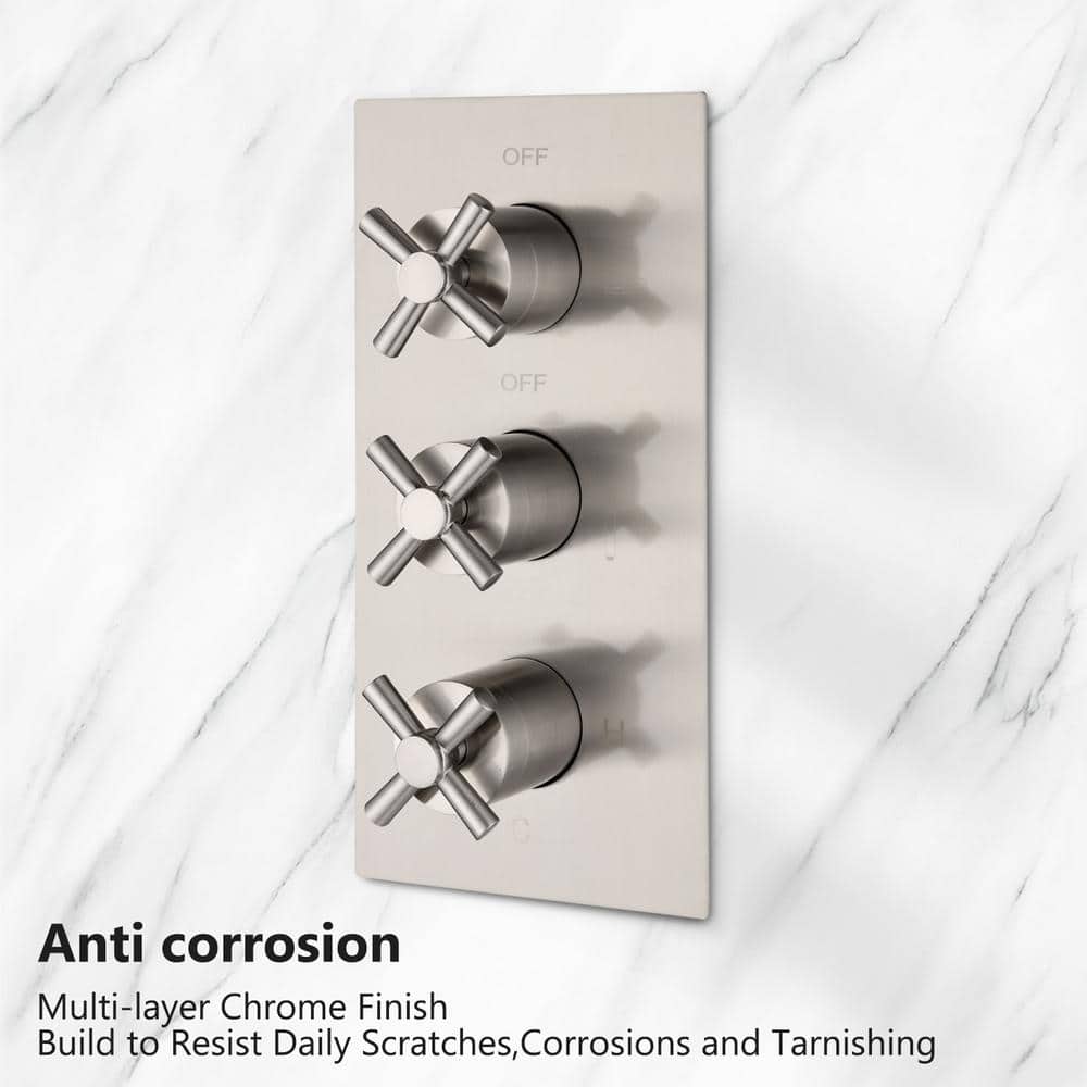 Brushed Nickel Dual Shower Head System with Body Jets