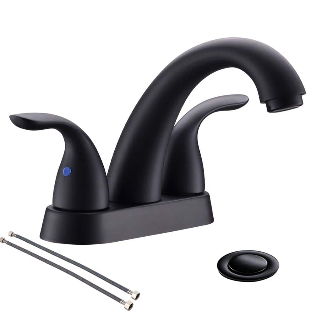 Matte Black Stainless Steel Centerset Bathroom Faucet with Drain