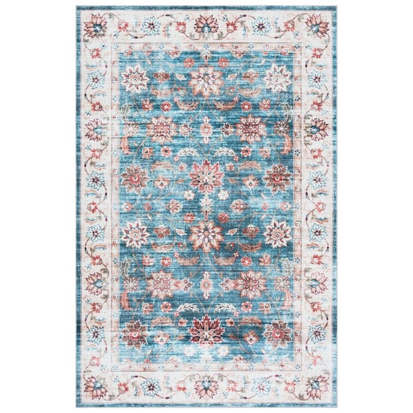 Martha Stewart Washable Green/Beige 4 ft. x 6 ft. Machine Washable Ornate Floral Area Rug