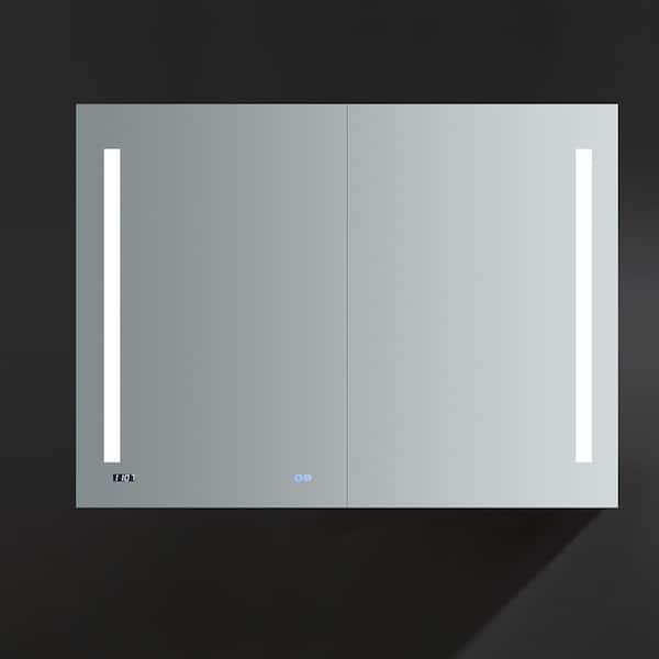 Fresca Tiempo 48-in x 36-in Lighted LED Fog Free Surface/Recessed Mount LED Lighting Mirrored Soft Close Medicine Cabinet with Outlet