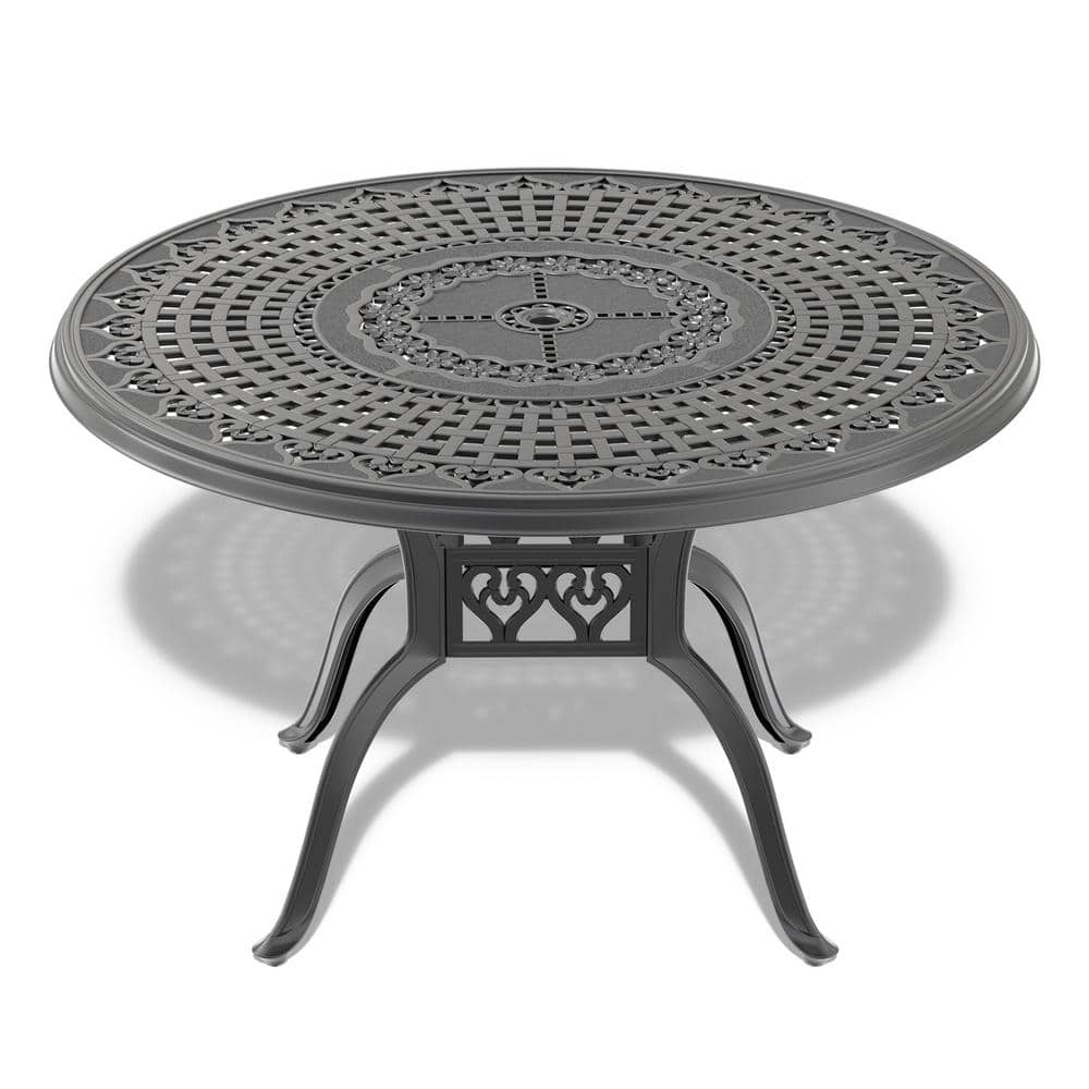 Runesay 47.24 inch Cast Aluminum Patio Outdoor Dining Table With Black ...