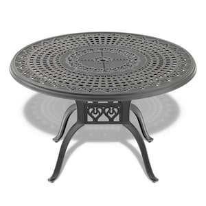 47.24 inch Cast Aluminum Patio Outdoor Dining Table With Black Frame and Umbrella Hole