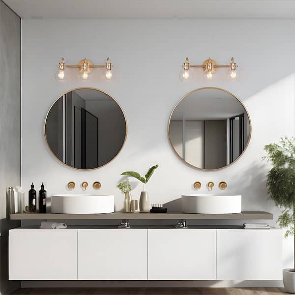 Robb Modern 3-Light Gold Bathroom Vanity Light Interior Powder Room Lighting with Clear Globe Shades