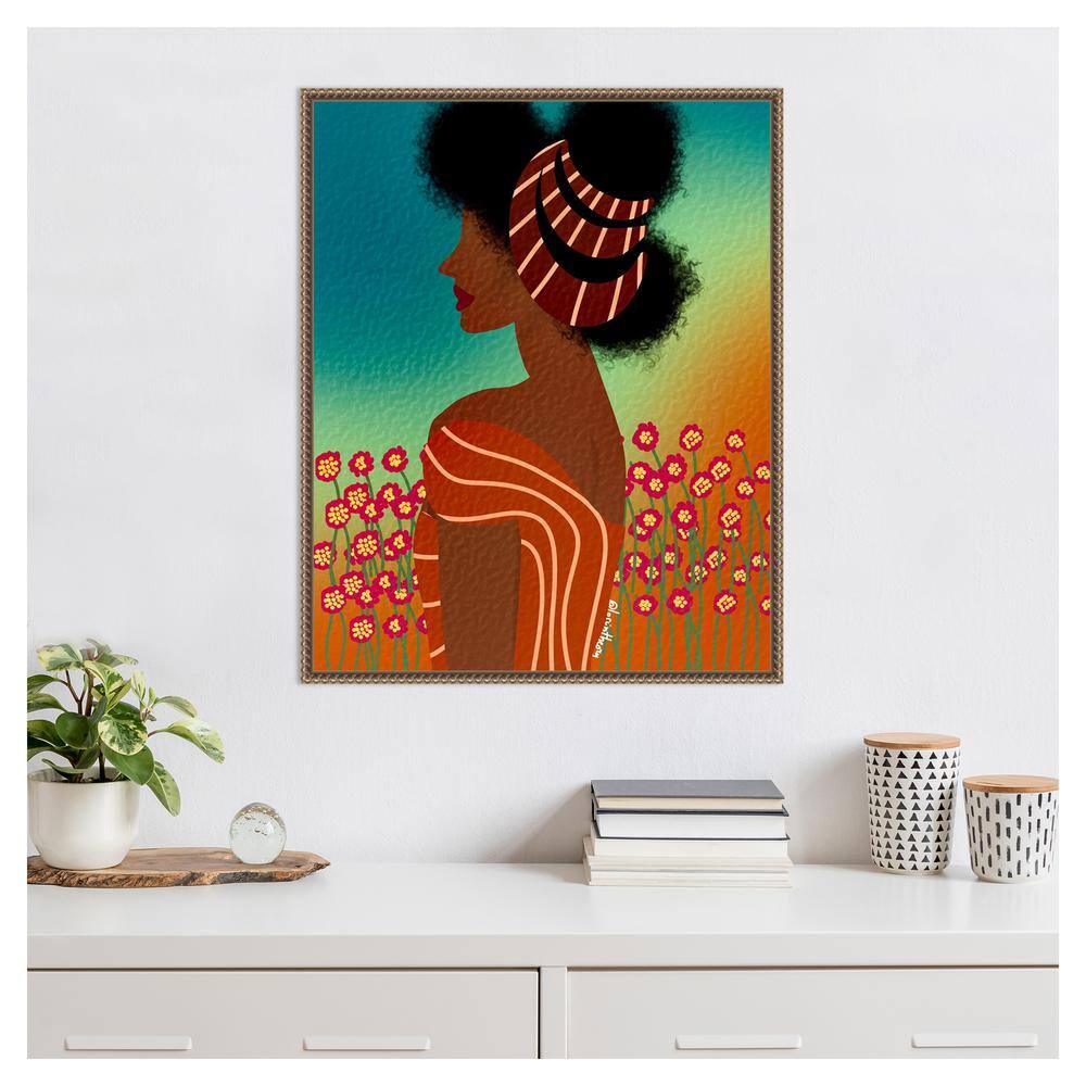 Bronze Framed Lady in Flower Field Canvas Art Print