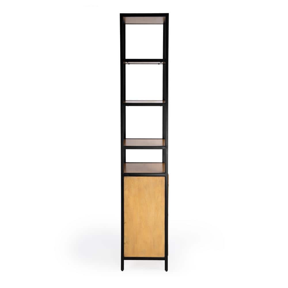 Hans Narrow Black and Natural Wood 84" Etagere Bookcase with Iron Frame