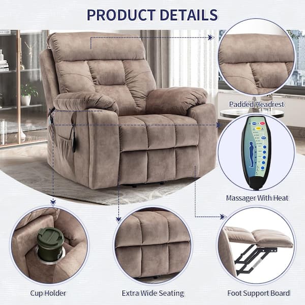 aisword Brown5 Enhanced Flagship Oversized Dual Okin Motor Chenille Recliner LiftSofa with Massage Heating and Assisted Standing, Brown5+Dual Motors
