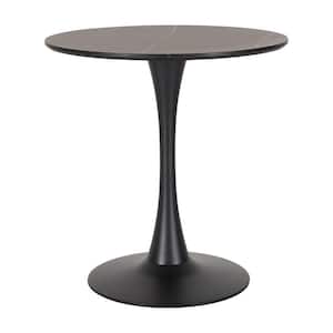 Ivo 28 in. Round Black Faux Marble Dining Table with Metal Pedestal