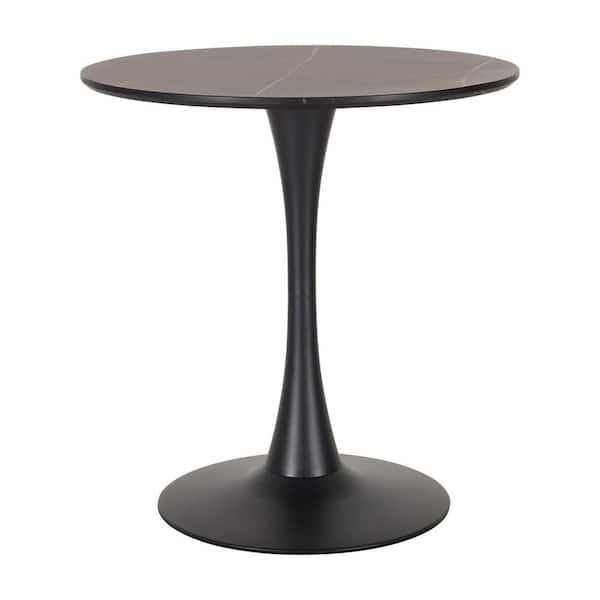 CorLiving Ivo 28 in. Round Black Faux Marble Dining Table with Metal Pedestal