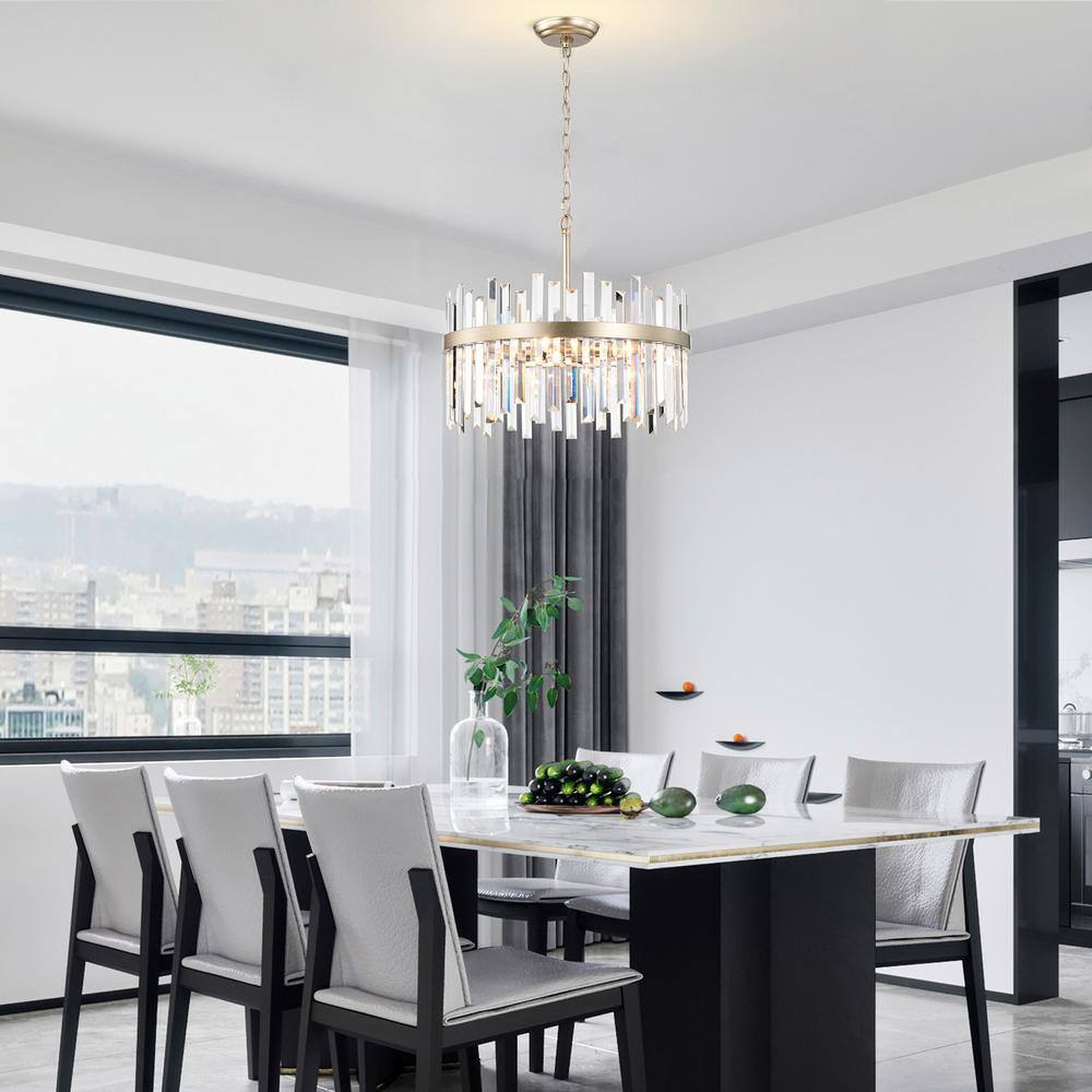 Casandra Brushed Champagne Silver 5-Light Crystal Drum Chandelier