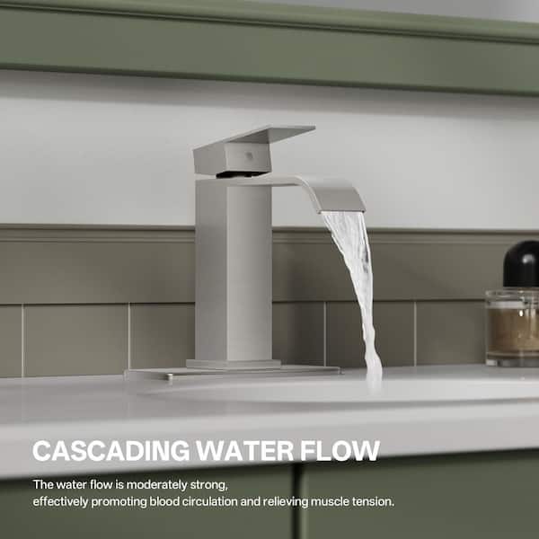 Waterfall Single Hole Single-Handle Low-Arc Bathroom Faucet With Pop-up Drain Assembly in Brushed Nickel