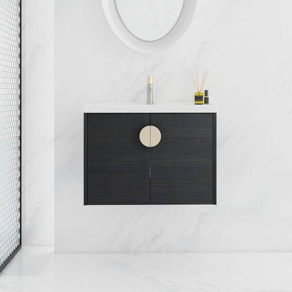 29 in. W Wall Mounted Bath Vanity in Black with White Ceramic Top ...