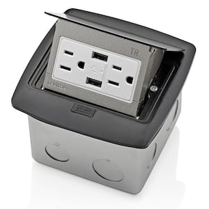 Pop-Up Floor Box with Dual Type A, 3.6 Amp USB Charger, 15 Amp Outlet, Black