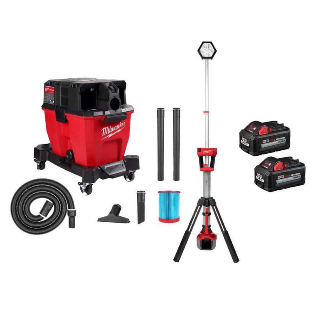 M18 FUEL 9 Gal. Cordless DUAL-BATTERY Wet/Dry Shop Vacuum & Dual Power Tower Light w/M18 6.0Ah Batteries (2-Pack) price history on PriceWatchPro