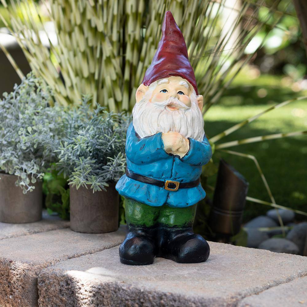 12" Colorful Polystone Bearded Garden Gnome Statue with Red Hat
