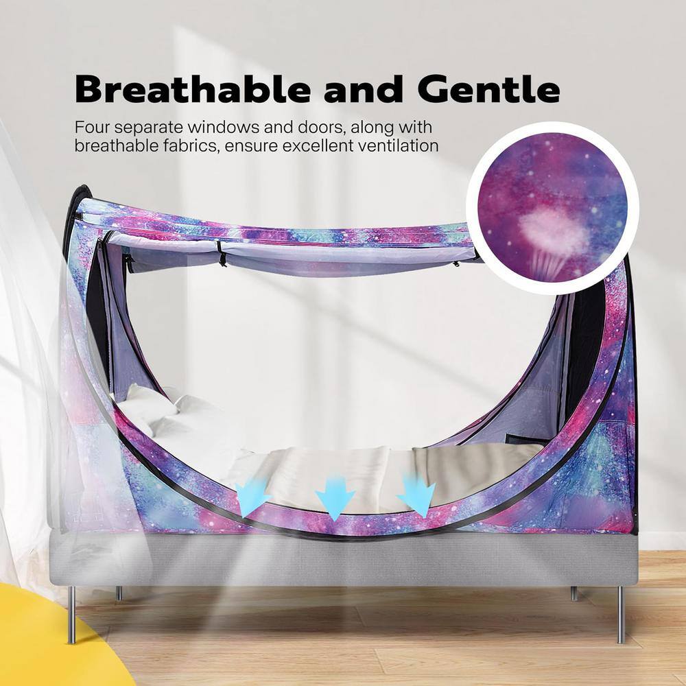 Blue Galaxy Polyester Pop-Up Privacy Bed Canopy Twin Size