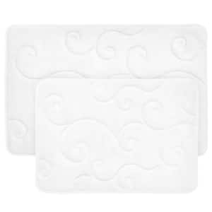 White Coral Fleece Embossed Memory Foam Rectangle 2- Piece Bath Mat Set