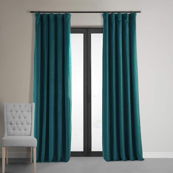 Exclusive Fabrics & Furnishings Everglade Teal Velvet Rod Pocket Blackout Curtain - 50 in. W x 108 in. L (1 Panel)