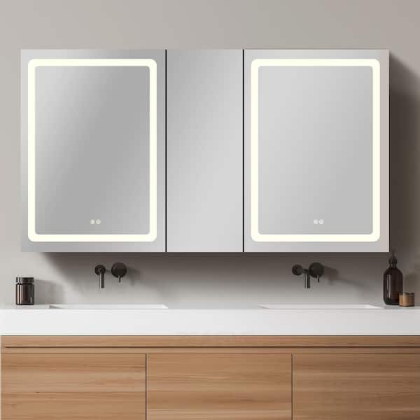 Zeafive 50 in. W x 30 in. H Rectangular Black Aluminum Surface Mount Defogging Led Medicine Cabinet with Mirror for Bathroom
