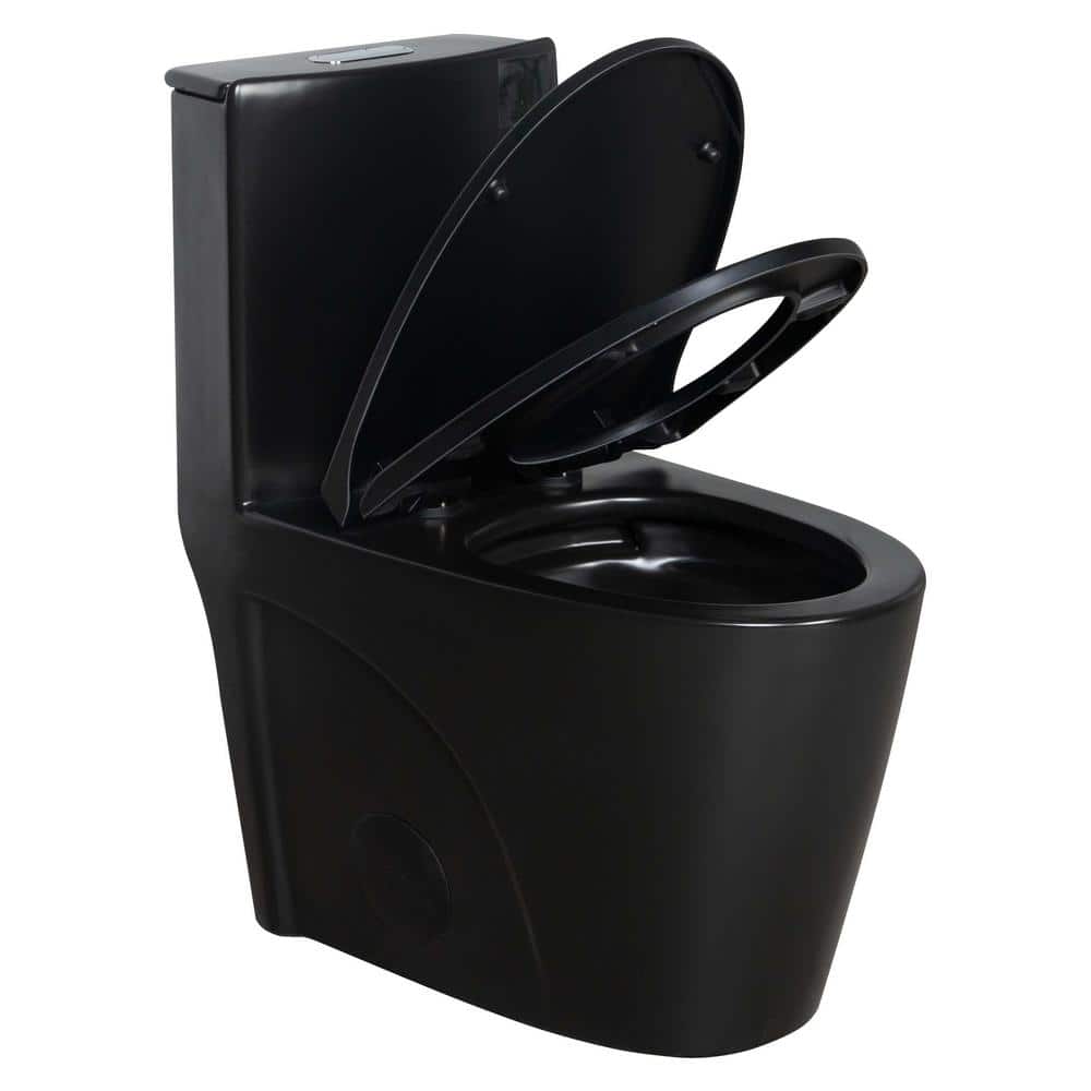 1-Peice 27 in. 1.1/1.6 GPF Dual Flush Elongated Toilet in Black Seat Includ