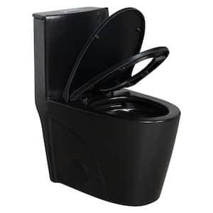 1-Peice 27 in. 1.1/1.6 GPF Dual Flush Elongated Toilet in Black Seat Included, Water-Saving Flushing Score Toilet