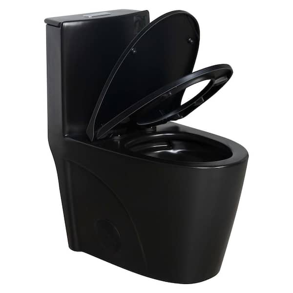 Unbranded 1-Peice 27 in. 1.1/1.6 GPF Dual Flush Elongated Toilet in Black Seat Included, Water-Saving Flushing Score Toilet