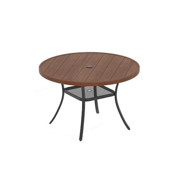 brown patio table umbrella with 2 Weight Bags Outdoor Umbrella Side Table with Umbrella Hole Small Wicker End Table for Outside Storage Coffee Table with Poly Lumber Top for Pool Garden plated adjustable push button tilt and crank handle lift Amish Aluminum Outdoor Table Umbrella
