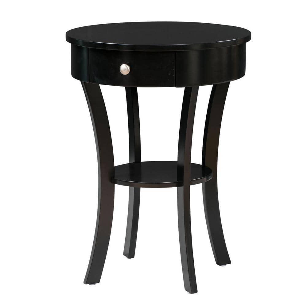Elegant Schaffer Round Black Wood End Table with Storage