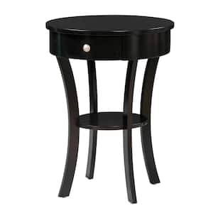 Classic Accents Schaffer 20 in. Black 24 in. Round Wood End Table with Drawer and Shelf