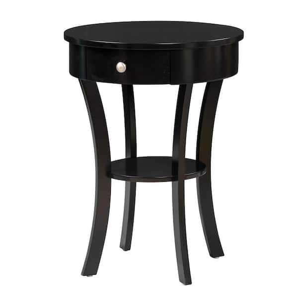 Convenience Concepts Classic Accents Schaffer 20 in. Black 24 in. Round Wood End Table with Drawer and Shelf