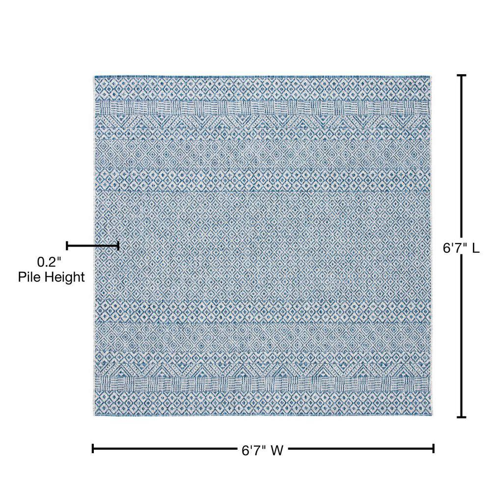 Square Blue Synthetic Non-slip Stain-resistant Area Rug