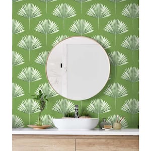 Green Sprout Tropical Fan Palm Vinyl Peel and Stick Wallpaper Roll 30.75 sq. ft.