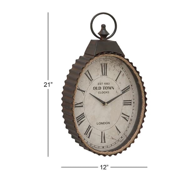 12 in. x 21 in. Black Metal Pocket Watch Style Wall Clock with Rope Accent