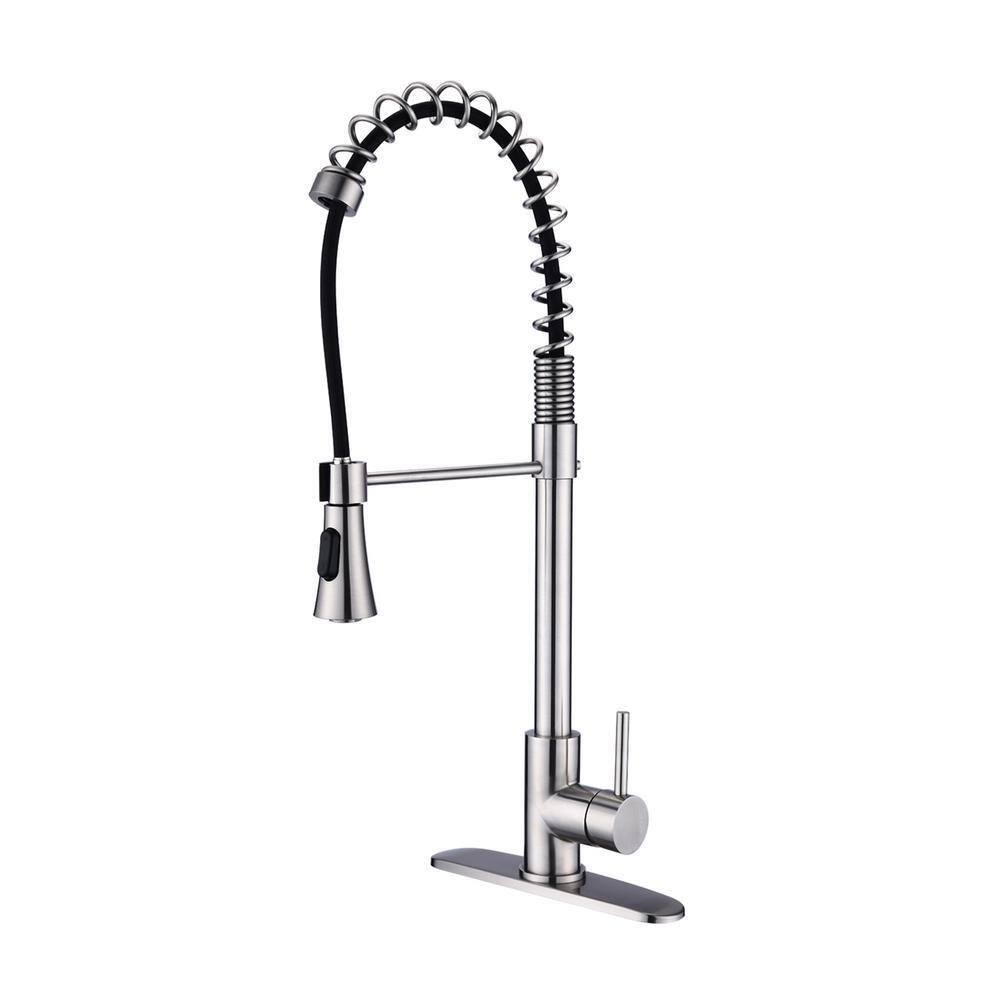 Single Handle Commercial Modern Spring High Arc Bathroom Faucet in Nickel B
