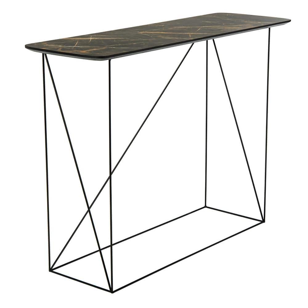 Transitional Black Wood and Metal Console Table with Storage