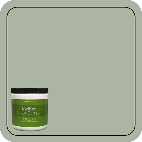 BEHR PREMIUM PLUS 8 oz. #430E-3 Laurel Mist Semi-Gloss Interior/Exterior Paint & Primer Color Sample