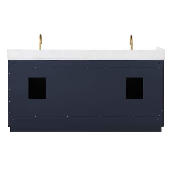 Gavino 72 in. W x 22 in. D x 34 in. H Double Sink Bath Vanity in Royal Blue with White Composite Stone Top and Mirror