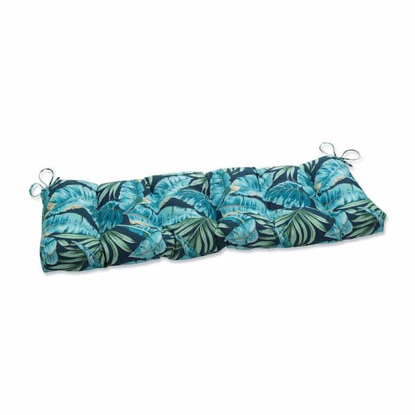Pillow Perfect Tropical Rectangular Outdoor Bench Cushion in Blue