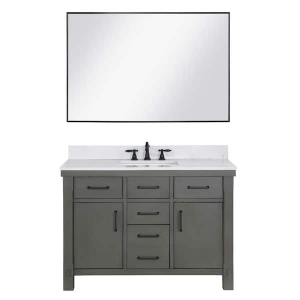 ROSWELL Viella 48 in. W x 22 in. D x 34 in. H Single Sink Bath Vanity in Rust Grey with White Composite Countertop and Mirror
