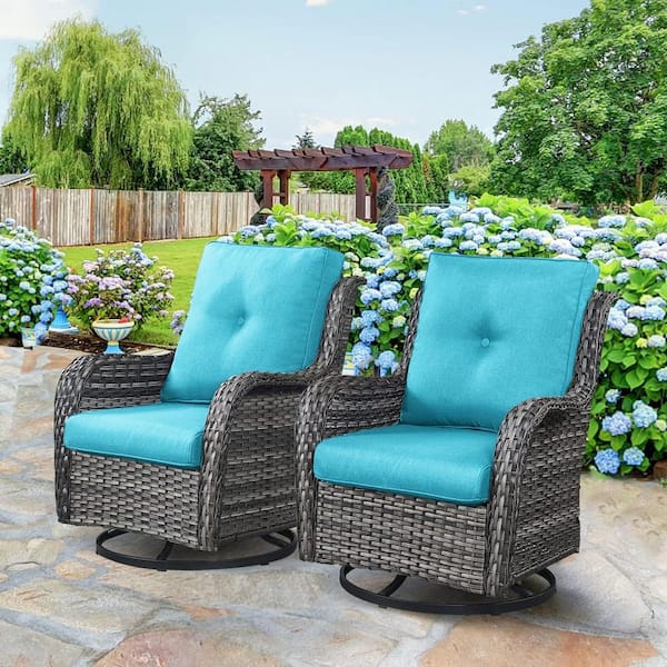 Gymojoy Carolina Gray Wicker Outdoor Rocking Chair with CushionGuard Turq Cushion 2-Park